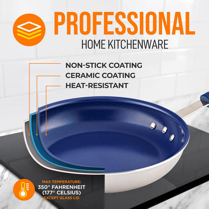 12" Nonstick Fry Pan - Easy Clean Ceramic Coating, Blue Silicone Handle