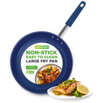 12" Nonstick Fry Pan - Easy Clean Ceramic Coating, Blue Silicone Handle