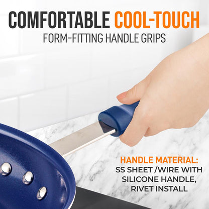 12" Nonstick Fry Pan - Easy Clean Ceramic Coating, Blue Silicone Handle