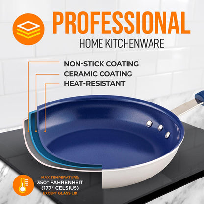 8" Nonstick Fry Pan - Easy Clean Ceramic, Blue Silicone Handle