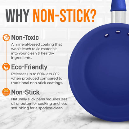 8" Nonstick Fry Pan - Easy Clean Ceramic, Blue Silicone Handle