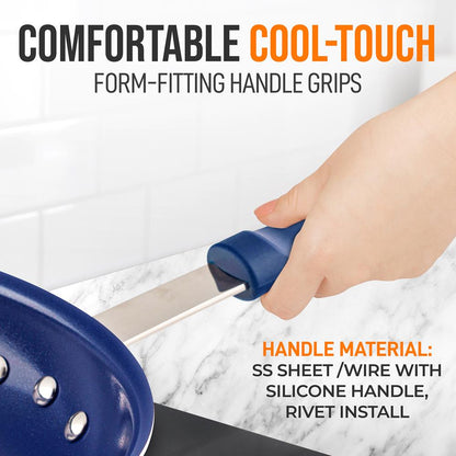 8" Nonstick Fry Pan - Easy Clean Ceramic, Blue Silicone Handle