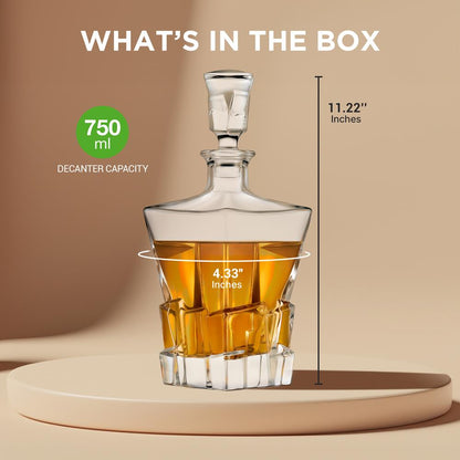 Whiskey Decanter, Enhances Taste, Crystal Glass, 750ml Capacity