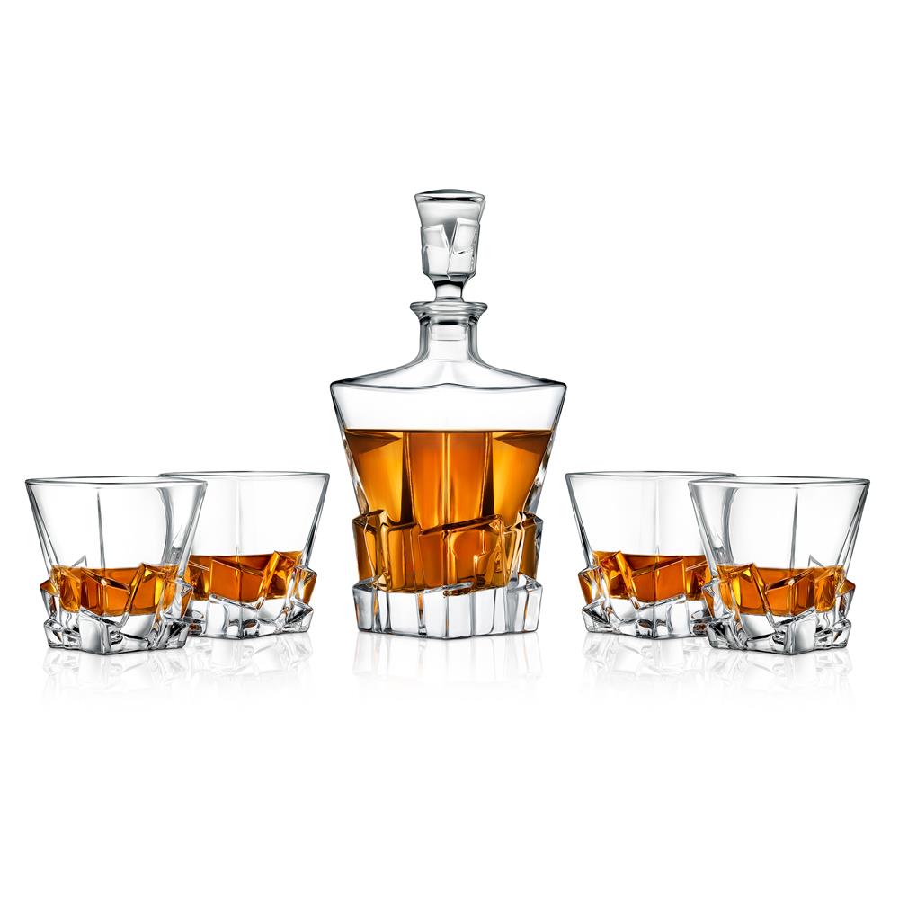 Glass Whiskey Decanter Set - Enhances Flavor - 780ml Clear Glass - Thumbnail 2