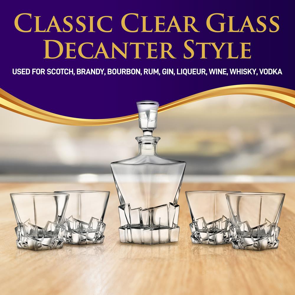 Glass Whiskey Decanter Set - Enhances Flavor - 780ml Clear Glass - Thumbnail 5