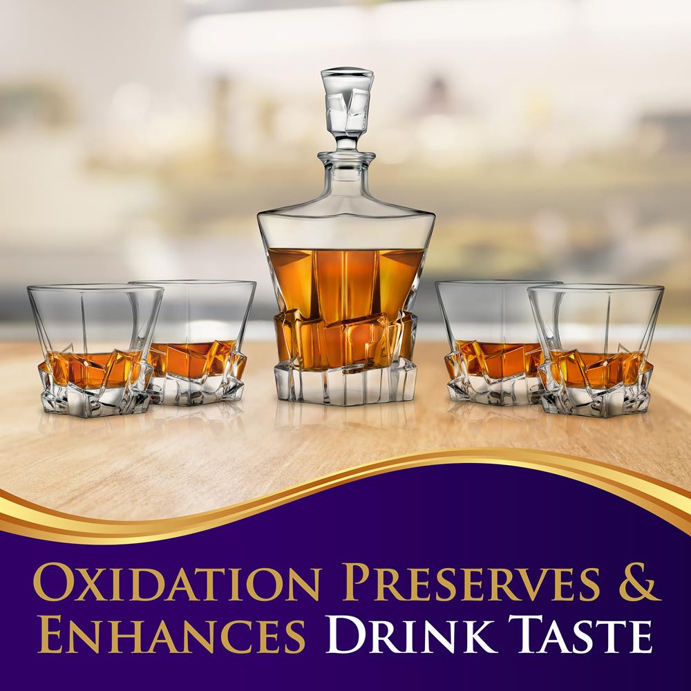 Glass Whiskey Decanter Set - Enhances Flavor - 780ml Clear Glass - Thumbnail 4