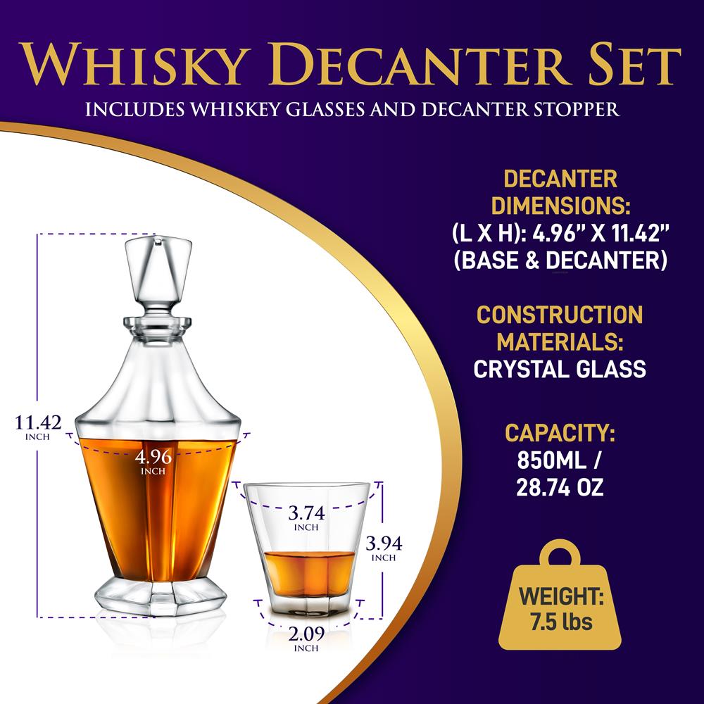 Whiskey Decanter Set Enhances Flavor Crystal Glass 850ml 4 Glasses - Thumbnail 2