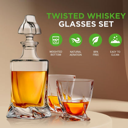 Whiskey Decanter Set - Enhances Flavor - Crystal Glass - Clear