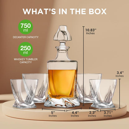 Whiskey Decanter Set - Enhances Flavor - Crystal Glass - Clear