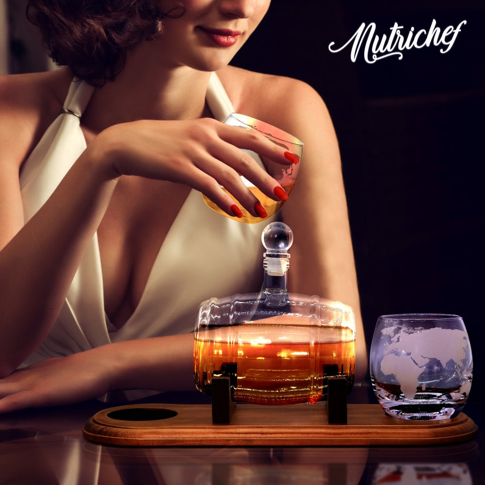 Glass Whiskey Decanter Set - Enhances Flavor - 750ml Barrel Design - Thumbnail 3