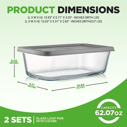 4-Piece Glass Loaf Pan Set, Airtight, High Borosilicate, Clear