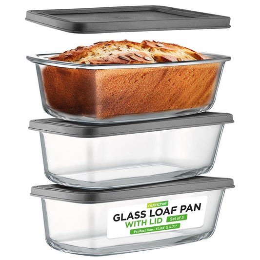 6-Piece Glass Loaf Pan Set - Airtight Lids, Stackable, Oven Safe, Clear
