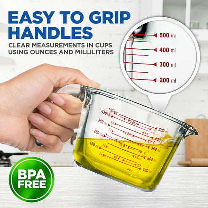 3-Piece Glass Measuring Cups Set - Precise Pouring, Heat-Resistant, Clear