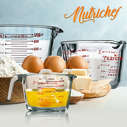 3-Piece Glass Measuring Cups Set - Precise Pouring, Heat-Resistant, Clear
