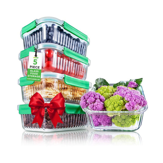 10-Piece Glass Food Storage Set - Leakproof Airtight Lids, Oven Safe