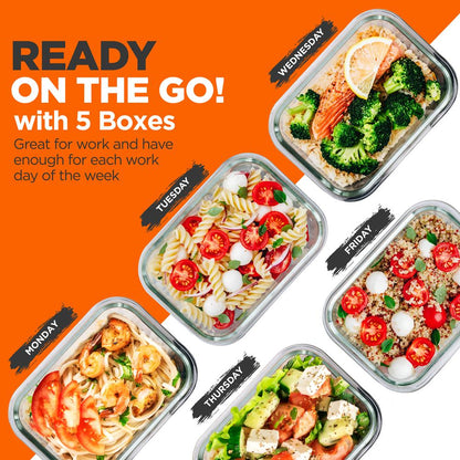 10-Piece Glass Food Storage Set - Leakproof Airtight Lids, Oven Safe