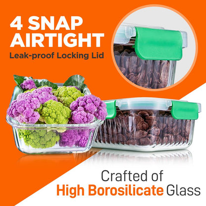 10-Piece Glass Food Storage Set - Leakproof Airtight Lids, Oven Safe