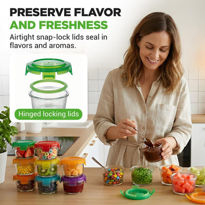 24-Piece Glass Food Storage Set, Airtight, Leak-Proof, Stackable, 4.48oz