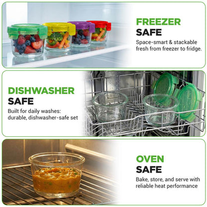 24-Piece Glass Food Storage Set, Airtight, Leak-Proof, Stackable, 4.48oz