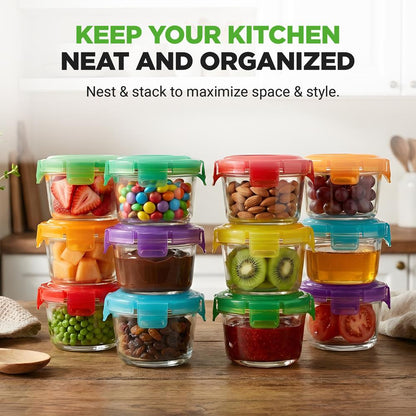 24-Piece Glass Food Storage Set, Airtight, Leak-Proof, Stackable, 4.48oz