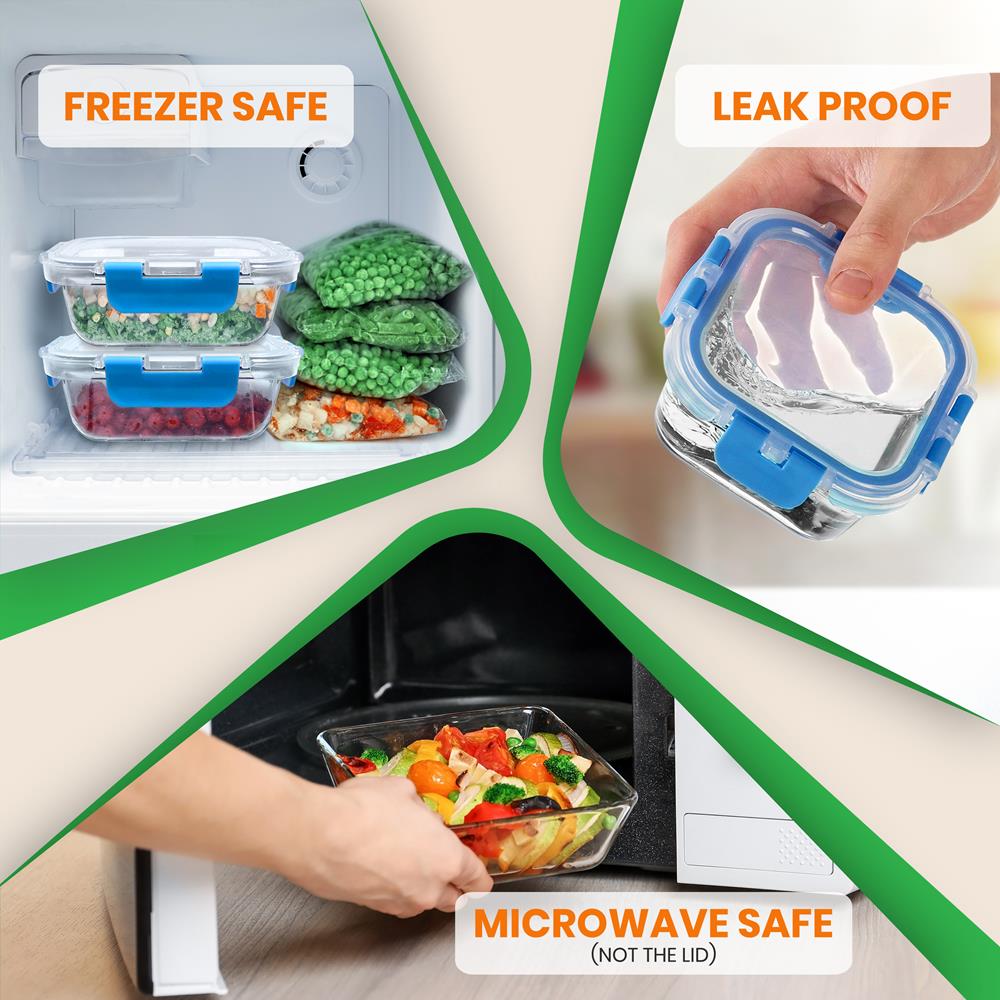 24-Piece Glass Food Storage Set, Airtight Leak-Proof, Blue - Thumbnail 5
