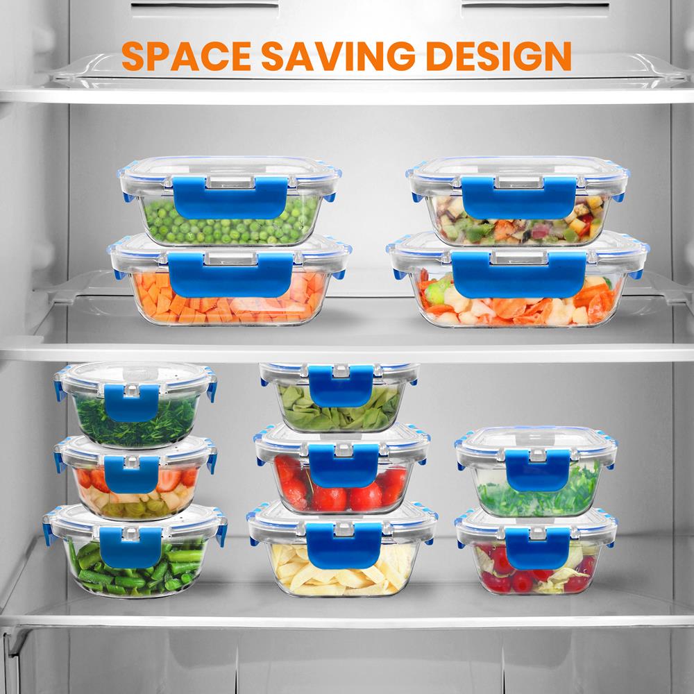 24-Piece Glass Food Storage Set, Airtight Leak-Proof, Blue - Thumbnail 3