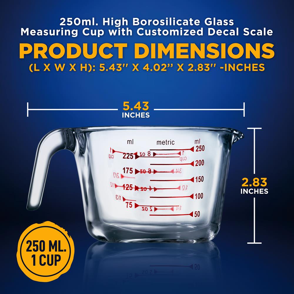 Glass Measuring Cup 250ml - Precise Pouring, Borosilicate, Clear - Thumbnail 3