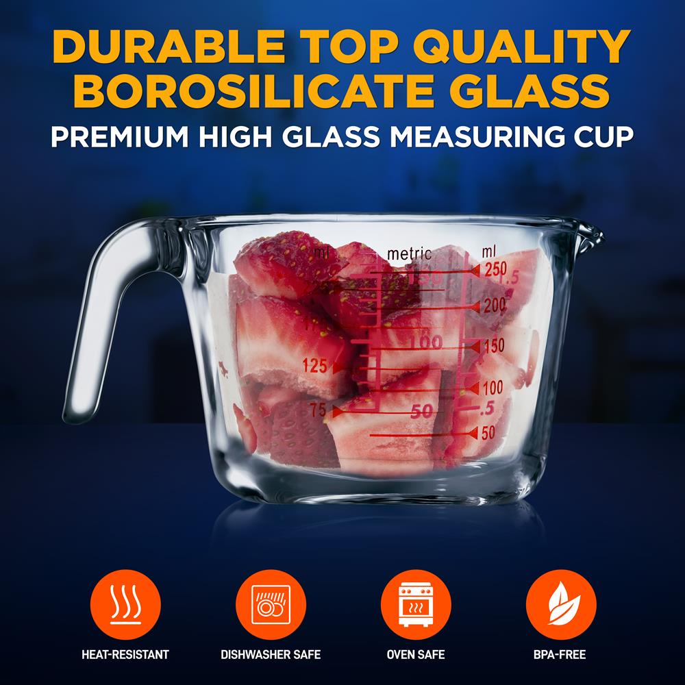 Glass Measuring Cup 250ml - Precise Pouring, Borosilicate, Clear - Thumbnail 2