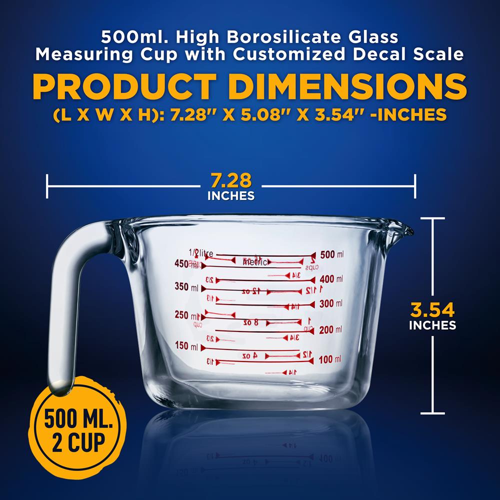 Glass Measuring Cup 500ml Precise Pouring Borosilicate Glass - Thumbnail 3