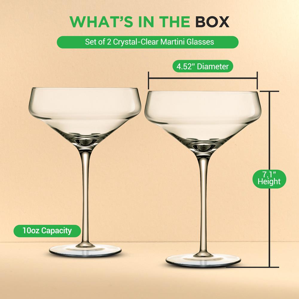 Martini Glasses Set of 2 - Elegant Hand Blown Crystal - Thumbnail 2