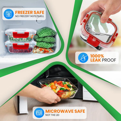 Glass Food Storage Set 24pc Airtight Leak-Proof Borosilicate Red