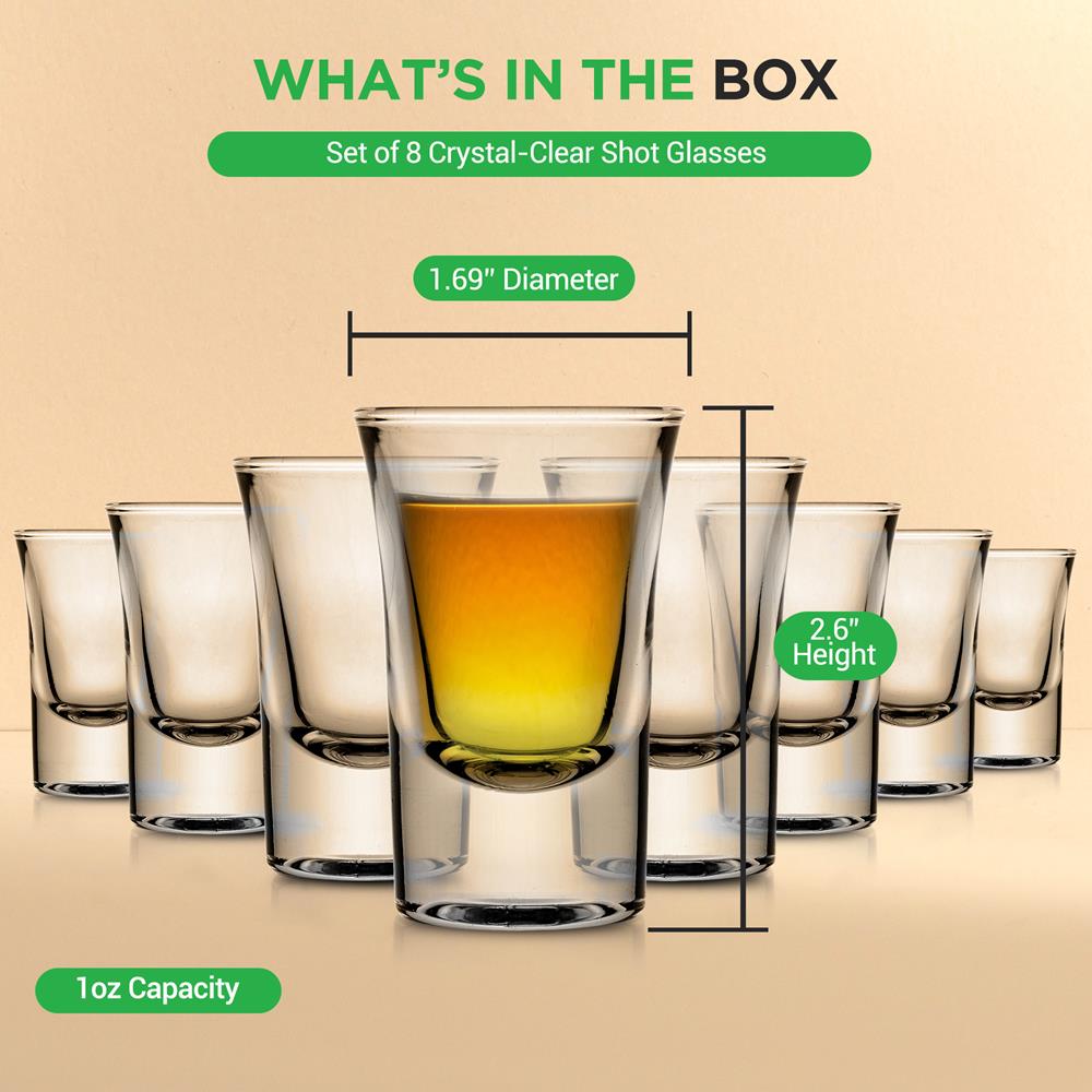 8-Pack Shot Glasses, Thermal Shock Resistant, Thick Glass, Clear