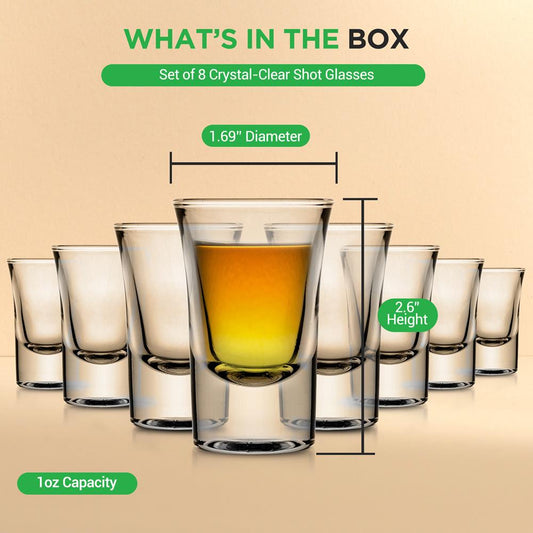 8-Pack Shot Glasses, Thermal Shock Resistant, Thick Glass, Clear