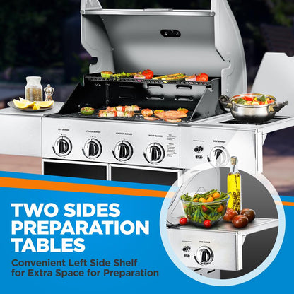 5-Burner Propane Gas Grill, 52,000 BTU, Stainless Steel, Easy Clean