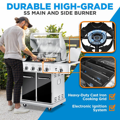 5-Burner Propane Gas Grill, 52,000 BTU, Stainless Steel, Easy Clean