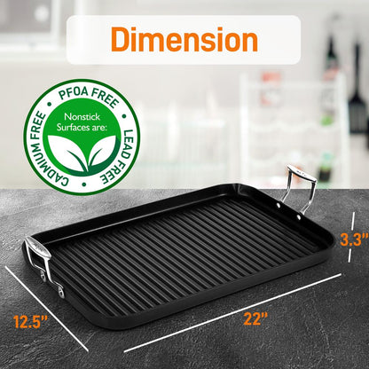Stove Top Grill Pan - Nonstick, Even Heating, Hard-Anodized Aluminum