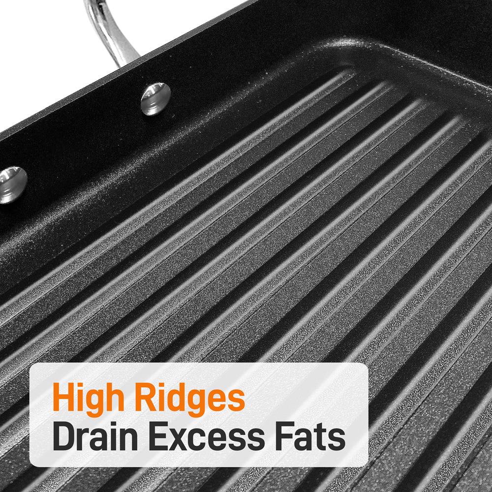 Stove Top Grill Pan - Nonstick, Even Heating, Hard-Anodized Aluminum - Thumbnail 4