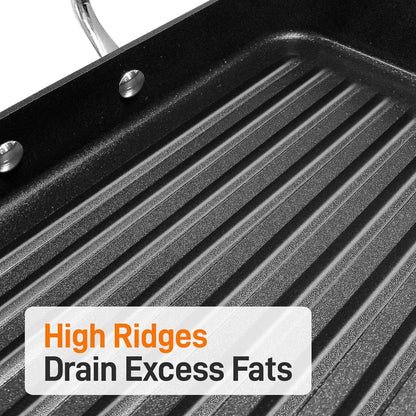 Stove Top Grill Pan - Nonstick, Even Heating, Hard-Anodized Aluminum