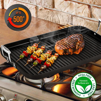 Stove Top Grill Pan - Nonstick, Even Heating, Hard-Anodized Aluminum