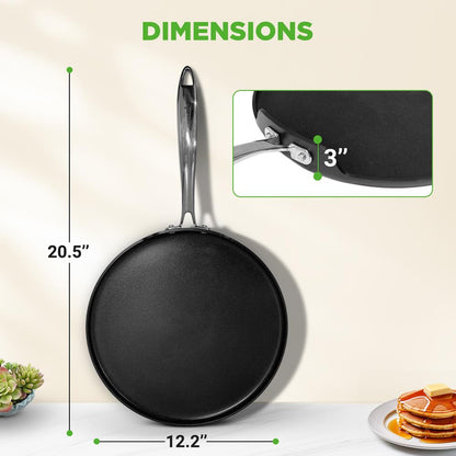 12" Nonstick Crepe Pan, Even Heating, Hard-Anodized, Dishwasher Safe