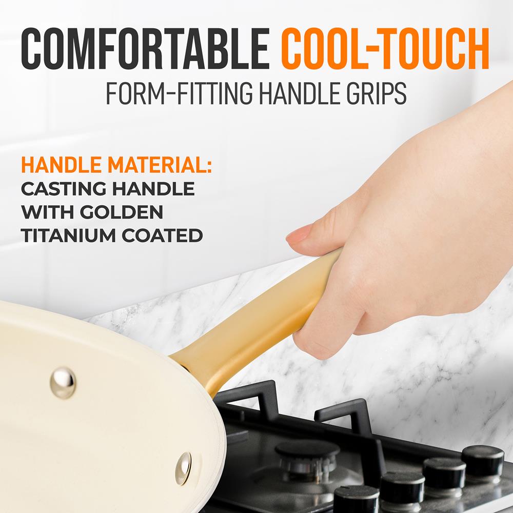 10" Non-Stick Frying Pan, Even Heat, Ceramic Coating, Golden Handle - Thumbnail 5