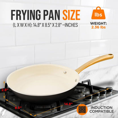 8" Non-Stick Frying Pan, Even Heat, Ceramic Coating, Golden Titanium Handle