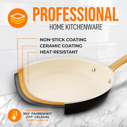 8" Non-Stick Frying Pan, Even Heat, Ceramic Coating, Golden Titanium Handle
