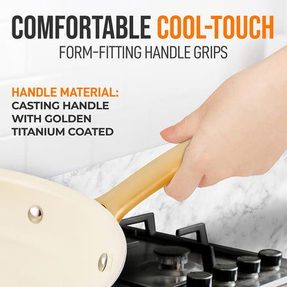 8" Non-Stick Frying Pan, Even Heat, Ceramic Coating, Golden Titanium Handle