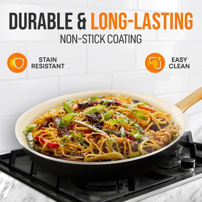 8" Non-Stick Frying Pan, Even Heat, Ceramic Coating, Golden Titanium Handle