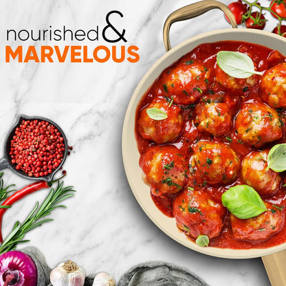 12" Non-Stick Frying Pan with Lid, Even Heat, Golden Titanium Handle