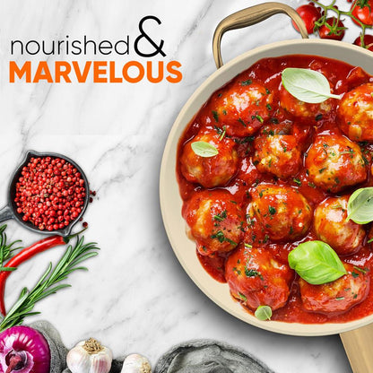 14" Non-Stick Fry Pan with Lid, Golden Titanium Handle, Easy Clean