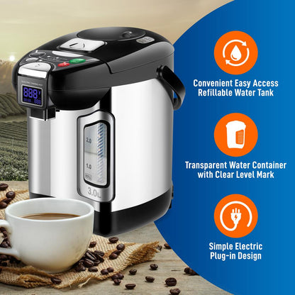 Digital Water Boiler 3L - Instant Heating, LCD Display, Stainless Steel