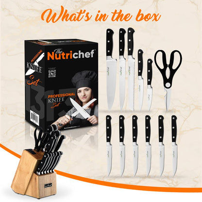 13-Piece Knife Set with Block, Precision German Steel, Built-In Sharpener