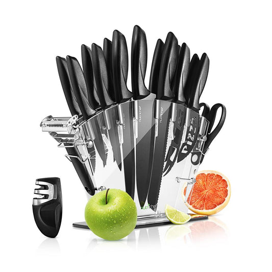 17-Piece Kitchen Knife Set - Precision Cutting - Stainless Steel - Acrylic Stand